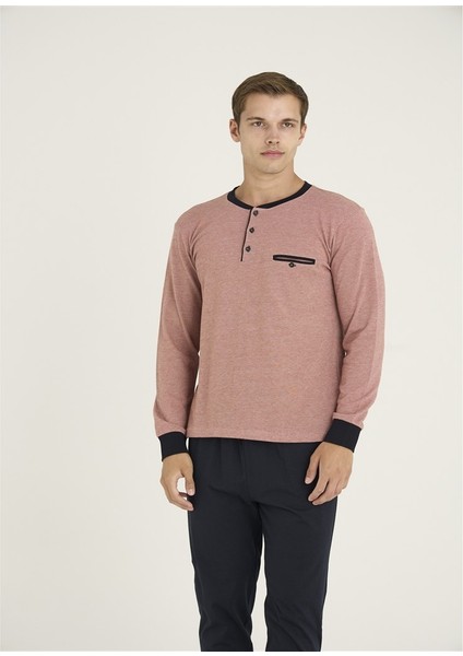 Patlı Sıfır Yaka Jakarlı Penye Erkek Pijama Takım