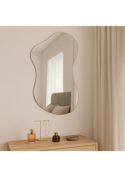 Wave Form Asimetrik Organik Duvar Aynası – Modern Minimal Dekoratif Ayna modelleri