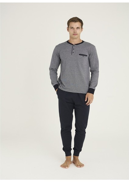Patlı Sıfır Yaka Jakarlı Penye Erkek Pijama Takım
