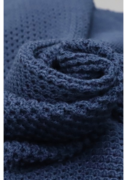 Liva Yumuşak Örgü Battaniye Düz Çift Kişilik 200X220 cm Indigo | Akrilik Yatak Örtüsü Dekoratif Şal fırsatları