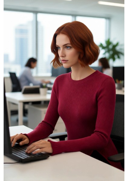 Kadın Fitted Uzun Boy Fitilli Triko Kazak Asimetrik Yırtmaç Detayıyla Modern Bir Görünüm Kaliteli fırsatları