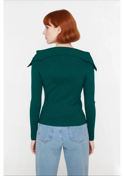 Kadın Modern Fitted Triko Bluz Devrik Carmen Yaka Ince Fitilli Dokuma Uzun Kol Crop Tasarım modelleri