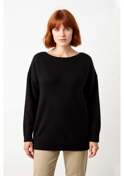 Kadın Modern Düz Desen Kayık Yaka Triko Kazak Standart Kol Kış ve Sonbahar Şıklığı Için Kaliteli fiyatları