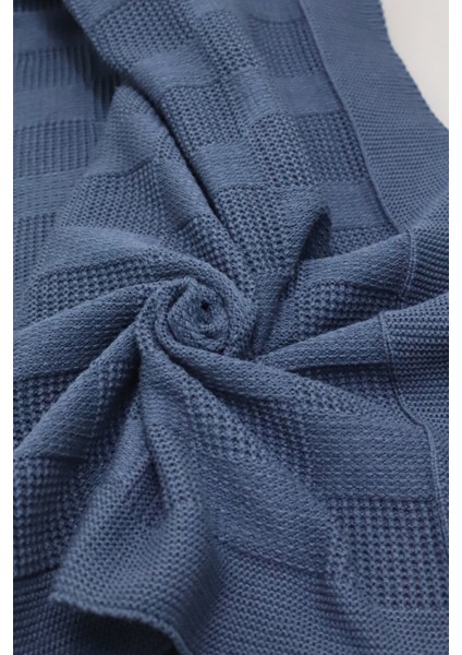Yumuşak Örgü Battaniye Karo 130X170 cm Indigo | Tek Kişilik Tv Battaniyesi – Dekoratif ve Hafif indirimleri