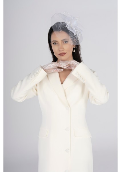 Kırık Beyaz Ceket Elbise – Düğmeli Midi Boy Nikah & Davet Elbisesi fiyatları