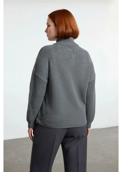 Kadın Casual Ortam Uzun Kollu Selanik Dokuma Regular Kalıp Fermuarlı Dik Yaka Triko Kazak Kaliteli modelleri