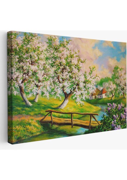 -Premier Kanvas Serileri- Köy Içinden Akan Akarsu Bahar Manzarası Duvar TABLOSU-1204 modelleri