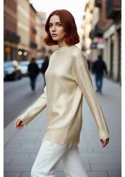 Kadın Basic Ribana Dokuma Bisiklet Yaka Düşük Kol Akrilik Triko Kazak Sonbahar Kış Şıklığı fırsatları