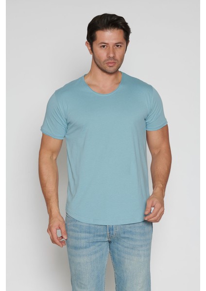 Erkek Geniş Yaka %100 Pamuk Salaş T-Shirt