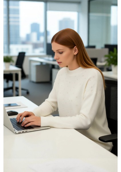 Kadın Casual Inci Işlemeli Relaxed Kalıp Triko Kazak Uzun Boy Bisiklet Yaka Kış Şıklığı Kaliteli