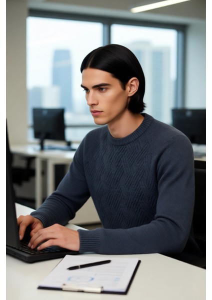 Unisex Kalın Triko Kazak Fitted Kesim Dokulu Yüzey Reglan Kol Bisiklet Yaka Kış Stiline Modern