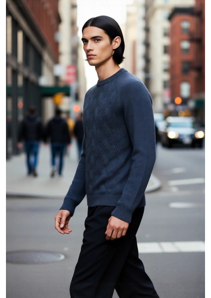 Unisex Kalın Triko Kazak Fitted Kesim Dokulu Yüzey Reglan Kol Bisiklet Yaka Kış Stiline Modern fırsatları