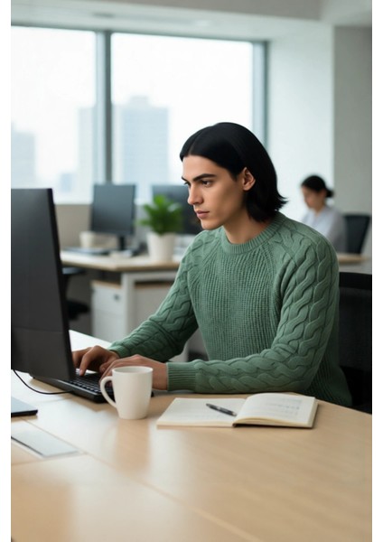 Unisex Basic Regular Kalıp Bisiklet Yaka Saç Örgü Desenli Kalın Triko Kazak Kışlık Şıklık Kaliteli