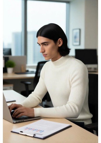 Erkek Fitted Dik Yaka Uzun Kol Triko Kazak Günlük Şıklık ve Konfor Için Ideal Seçim Kaliteli