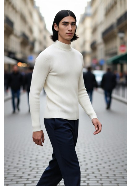 Erkek Fitted Dik Yaka Uzun Kol Triko Kazak Günlük Şıklık ve Konfor Için Ideal Seçim Kaliteli fırsatları