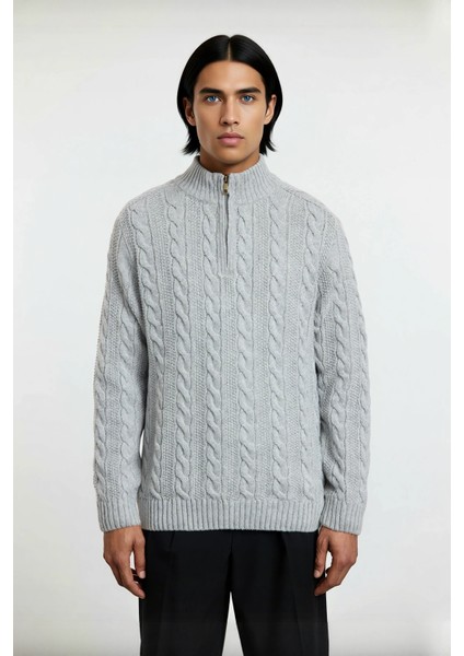 Unisex Modern Regular Fit Fermuarlı Saç Örgü Kalın Triko Kazak Soğuk Günlerde Sıcaklık ve Stil fiyatları