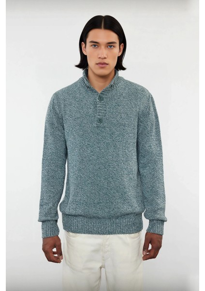 Erkek Gri Kalın Triko Düğmeli Dik Yaka Kazak Casual Ortamlar Için Konforlu ve Şık Tasarım Kaliteli fiyatları