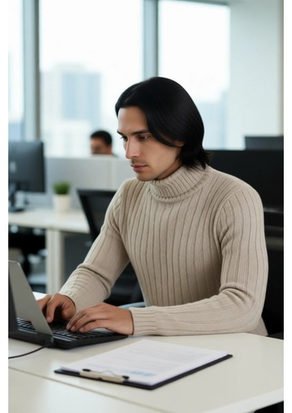 Erkek Fitted Balıkçı Yaka Triko Kazak Uzun Kollu Basic Tasarım Soğuk Günler Için Ideal Konfor