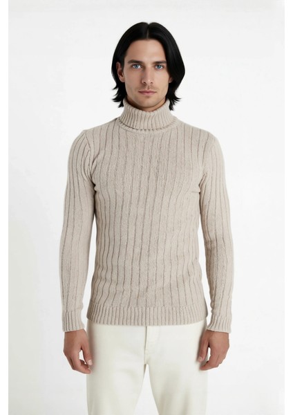 Erkek Basic Koleksiyon Fitilli Triko Balıkçı Yaka Kazak Soğuk Havalarda Konforlu ve Modern Şıklık