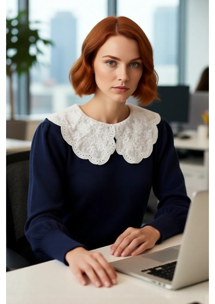 Kadın Gömlek Yaka Detaylı Triko Kazak Regular Kalıbı Ile Kışlık Günlük Şıklık Sunuyor Kaliteli