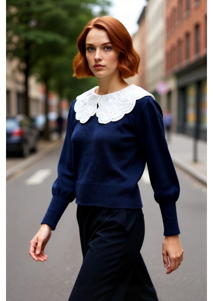 Kadın Gömlek Yaka Detaylı Triko Kazak Regular Kalıbı Ile Kışlık Günlük Şıklık Sunuyor Kaliteli fırsatları