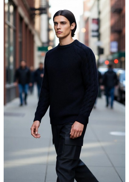 Unisex Basic Regular Kalıp Bisiklet Yaka Saç Örgü Desenli Kalın Triko Kazak Kışlık Şıklık Kaliteli fırsatları