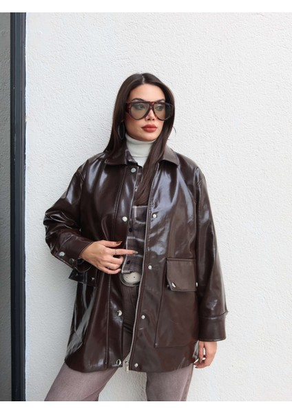 Parlak Çıtçıtlı Deri Ceket fırsatları