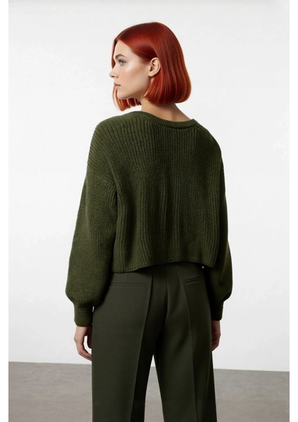 Kadın Triko Çift Taraflı Kurdeleli Crop Kesim Regular Kalıp Düşük Kol Selanik Örgü Akrilik Kazak modelleri