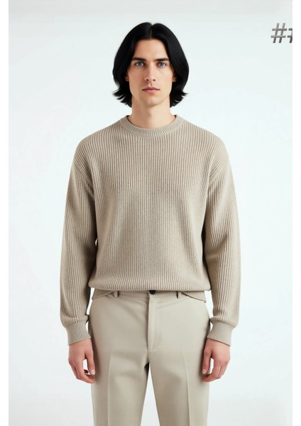 Soğuk Kış Günleri Için Erkek Oversize Kalıp Bisiklet Yaka Rahat Triko Kazak Basic Stil Kaliteli