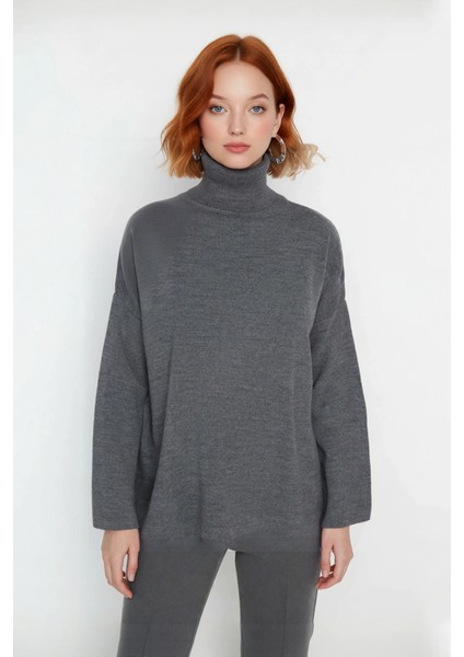 Kadınlar Için Konforlu Oversize Basic Düşük Kol Balıkçı Yaka Triko Kazak Kış Günleri Şıklığı fiyatları