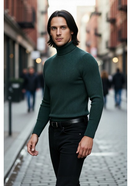 Erkek Fitted Balıkçı Yaka Fitilli Uzun Kollu Kazak Günlük Şıklığı ve Kış Konforunu Birleştirir modelleri