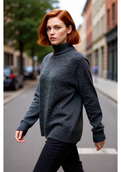 Kadın Basic Oversize Dik Yaka Triko Kazak Düşük Kol Uzun Boy Kışlık Günlük Şıklık Sunar Kaliteli modelleri