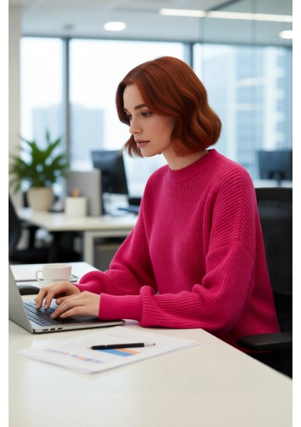 Kadın Oversize Basic Uzun Balon Kol Selanik Dokuma Triko Kazak 100% Akrilik Soğuk Havalar Kaliteli fırsatları