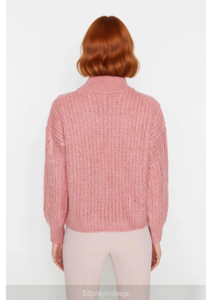 Kadın Oversize Dik Yaka Saç Örgü Desenli Yumuşak Dokulu Kalın Akrilik Triko Kazak Kaliteli modelleri