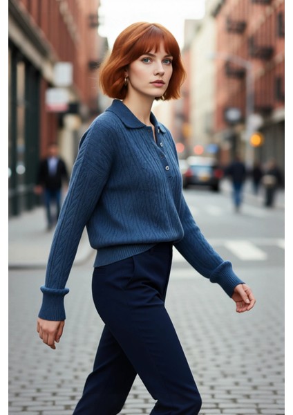 Kadın Oversize Triko Polo Yaka Saç Örgü Düşük Kollu Rahat Kışlık Basic Stil Kazak Kaliteli modelleri