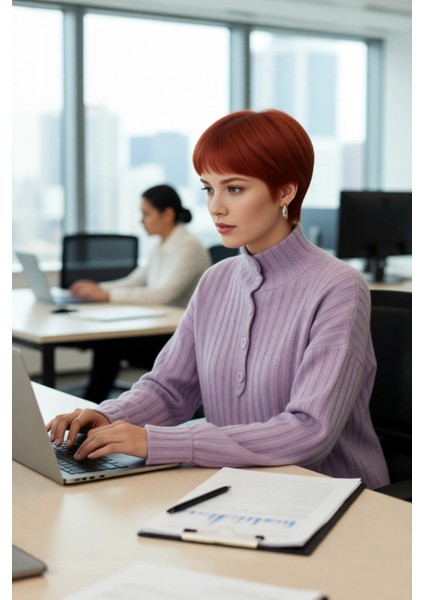 Kadın Casual Fitilli Triko Kazak Orta Kalınlık Dik Yaka Düşük Kol Rahat ve Trend Kış Stili