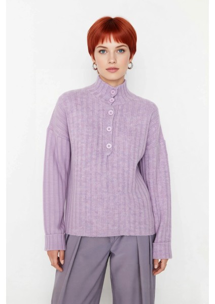 Kadın Casual Fitilli Triko Kazak Orta Kalınlık Dik Yaka Düşük Kol Rahat ve Trend Kış Stili fiyatları