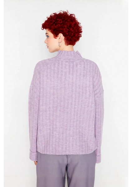 Kadın Casual Fitilli Triko Kazak Orta Kalınlık Dik Yaka Düşük Kol Rahat ve Trend Kış Stili modelleri