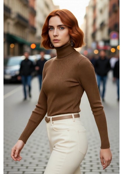 Kadın Basic Balıkçı Yaka Fitted Triko Kazak Akrilik Kumaşıyla Kış Kombinlerinin Vazgeçilmezi fırsatları