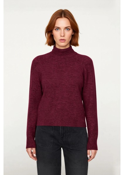 Kadın Cool Comfort Oversize Dik Yaka Triko Kazak Basic Rahat Kışlık Bordo Günlük Şıklığı Tamamlar fiyatları