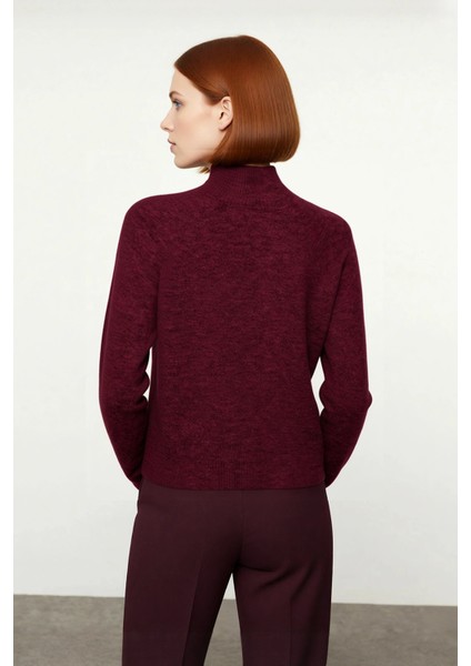 Kadın Cool Comfort Oversize Dik Yaka Triko Kazak Basic Rahat Kışlık Bordo Günlük Şıklığı Tamamlar modelleri