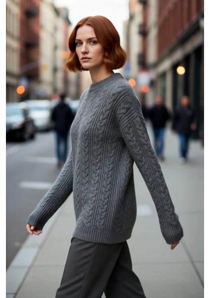 Kadın Geniş Kalıp Saç Örgü Detaylı Bisiklet Yaka Kalın Triko Kazak Günlük Şıklığınız Için Kış modelleri