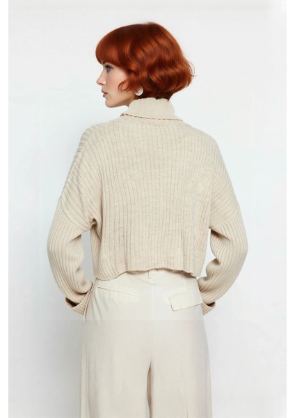 Kadın Oversize Super Crop Balıkçı Yaka Akrilik Triko Kazak Kışlık Günlük Stilinize Yenilik modelleri