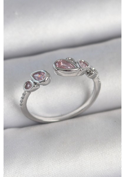 Pirinç Gümüş Renk Pembe Damla Zirkon Taşlı Ayarlanabilir Model Kadın Yüzük - TJ-BYK3734 fırsatları