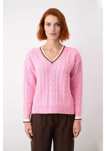 Kadın Şık V Yaka Kolej Temalı Triko Kazak Regular Kalıp Rahat Kullanım Orta Kalınlık Gündelik fiyatları