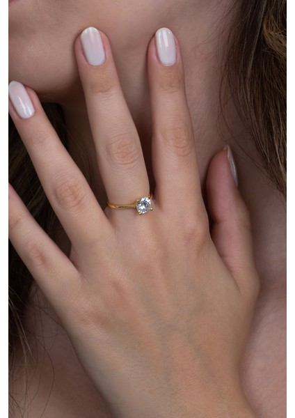 Altın Renk Gümüş Tektaş ve Tamtur Yüzük Set Sevgiliye Hediye WSR95SR