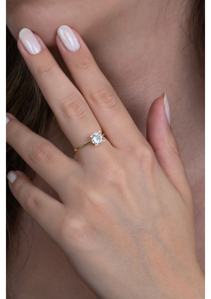 Altın Renk Gümüş Tektaş ve Tamtur Yüzük Set Sevgiliye Hediye WSR95SR