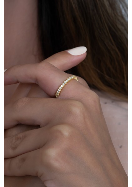 Altın Renk Gümüş Tektaş ve Tamtur Yüzük Set Sevgiliye Hediye WSR95SR