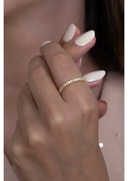 Altın Renk Gümüş Tektaş ve Tamtur Yüzük Set Sevgiliye Hediye WSR95SR