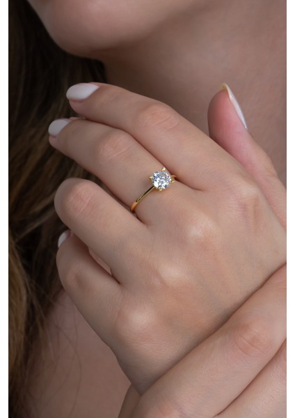 Altın Renk Gümüş Tektaş ve Tamtur Yüzük Set Sevgiliye Hediye WSR95SR